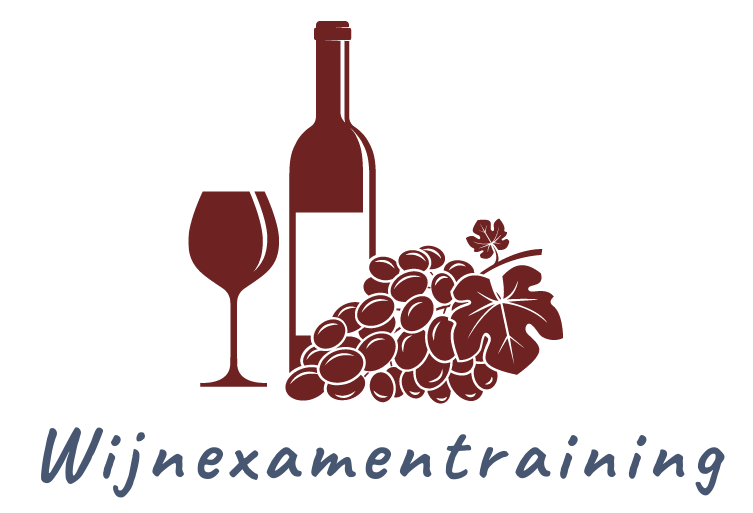 Logo met wijnglas en wijnfles met tekst wijnexamentraining